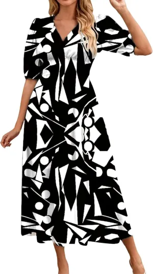 ZEFOTIM Long Dresses for Women 2025 Boho Floral Dress Short Sleeve V Neck Dresses