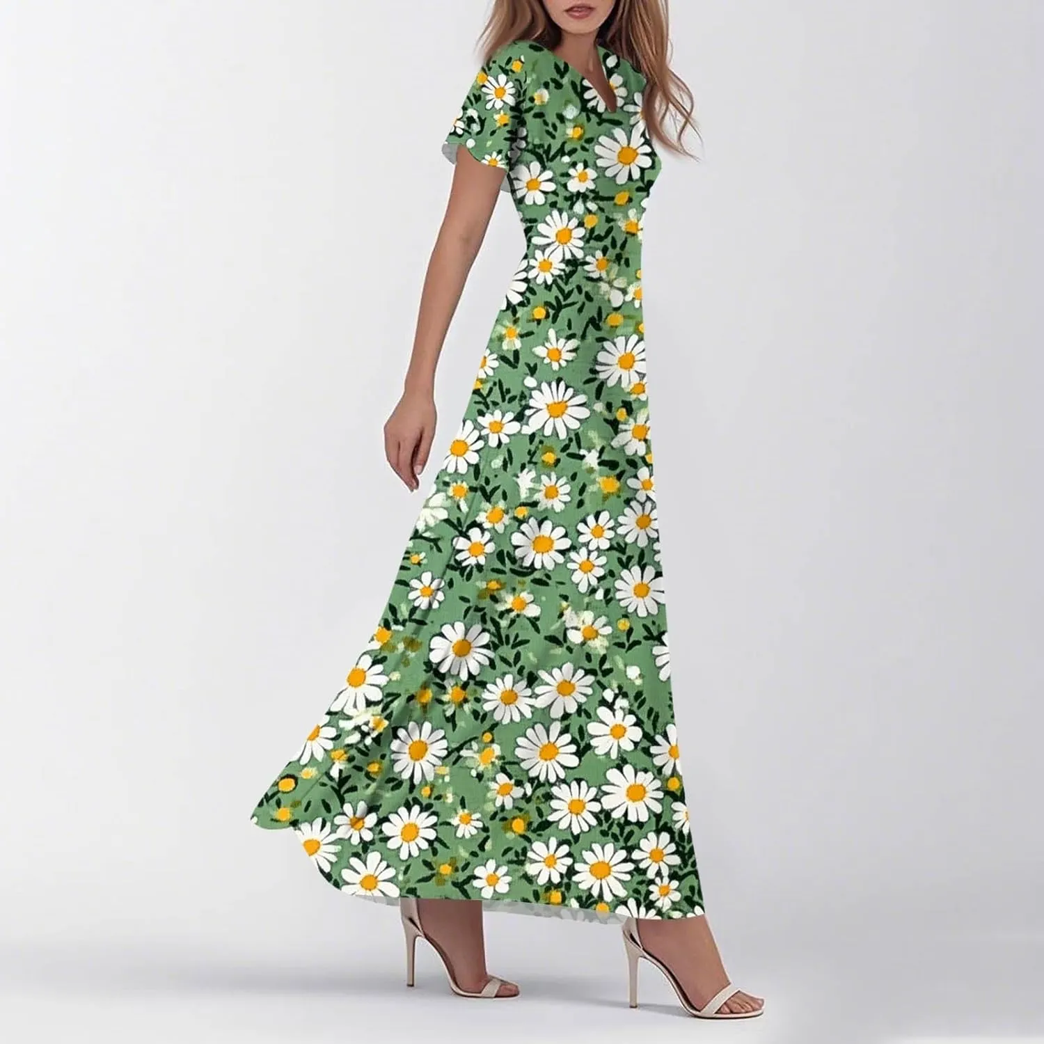 ZEFOTIM Long Dresses for Women 2025 Cocktail Floral Dress Short Sleeve V Neck Dresses