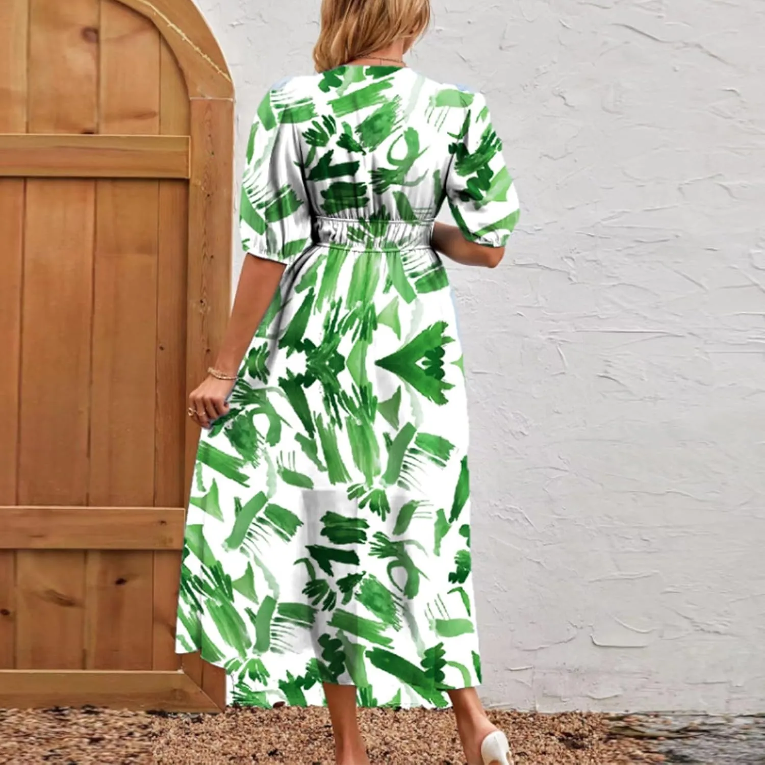 ZEFOTIM Long Dresses for Women 2025 Sexy Floral Dress Short Sleeve V Neck Dresses