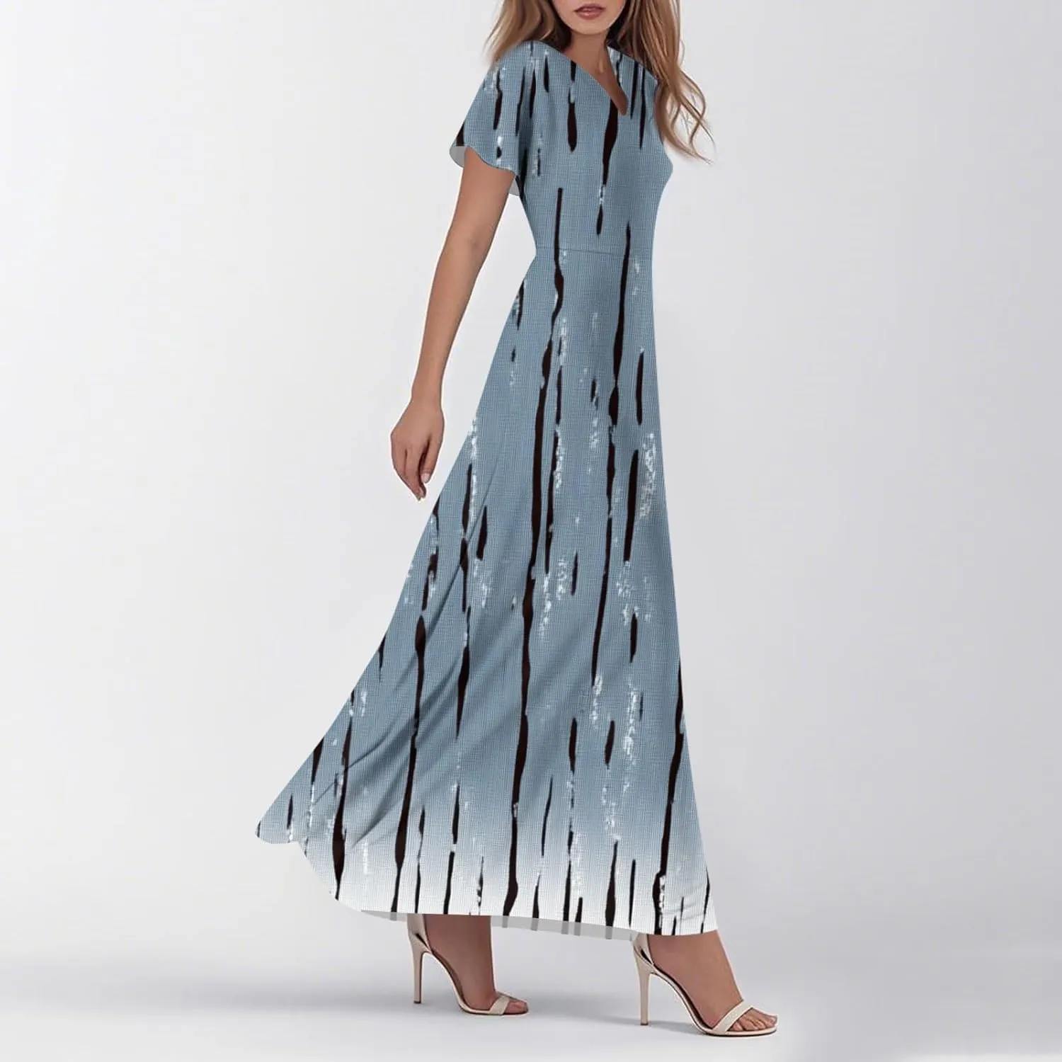ZEFOTIM Long Dresses for Women 2025 Trendy Floral Dress Short Sleeve V Neck Dresses