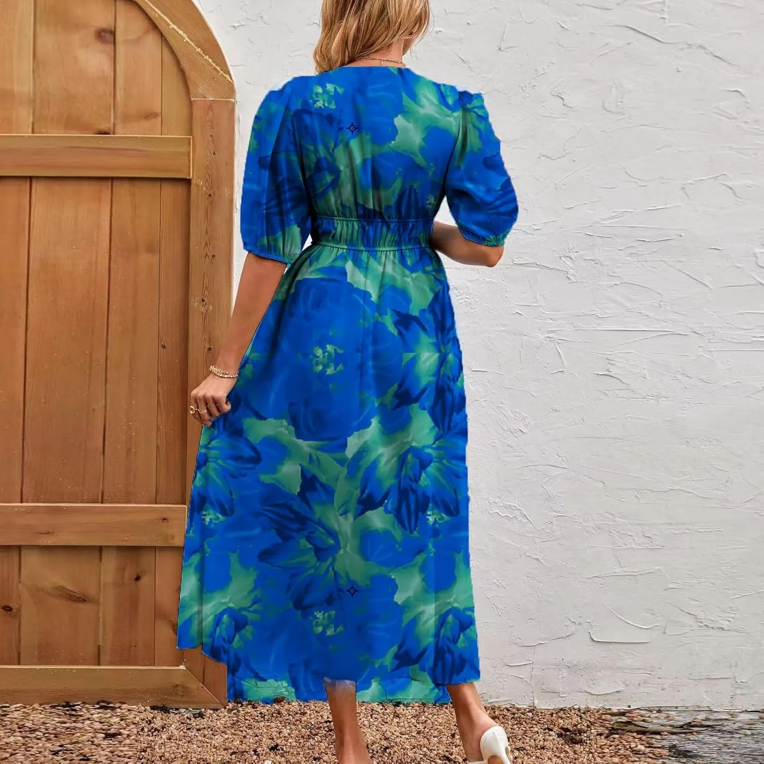 ZEFOTIM Long Dresses for Women 2025 Work Floral Dress Short Sleeve V Neck Dresses
