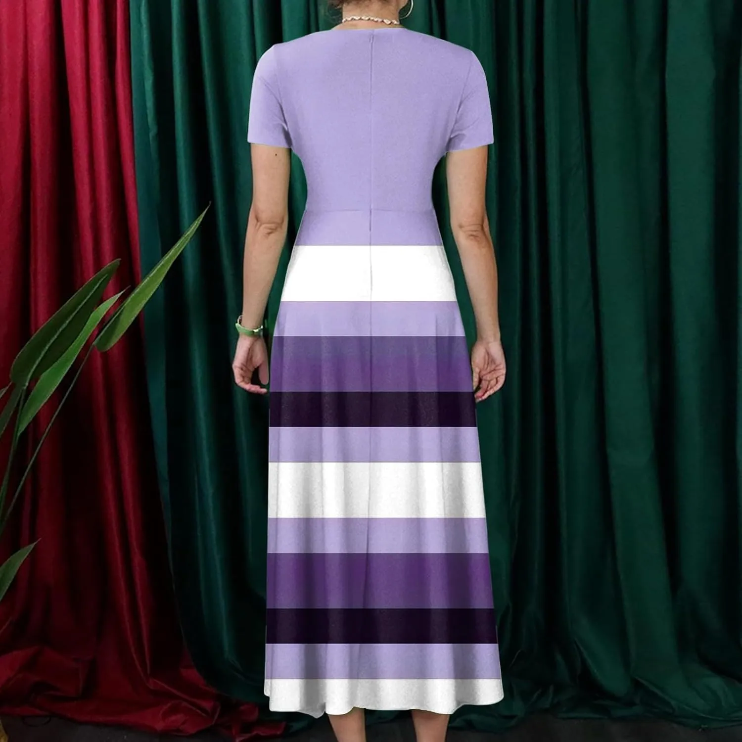 ZEFOTIM Long Maxi Dresses for Women Plus Size Cute Gradient/Stripe Dress Short Sleeve Crew Neck Dresses