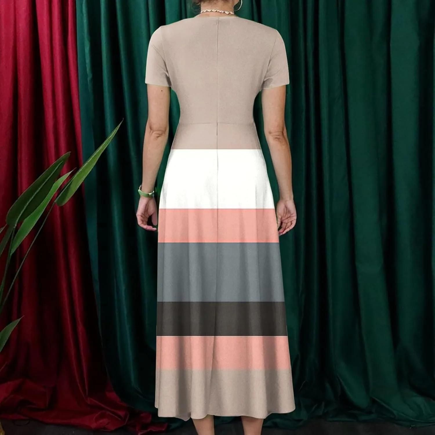 ZEFOTIM Long Maxi Dresses for Women Plus Size Cute Gradient/Stripe Dress Short Sleeve Crew Neck Dresses