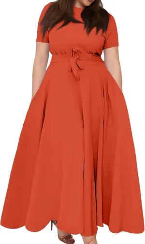 ZEFOTIM Long Maxi Dresses for Women Plus Size Work Floral Dress Short Sleeve Crew Neck Dresses