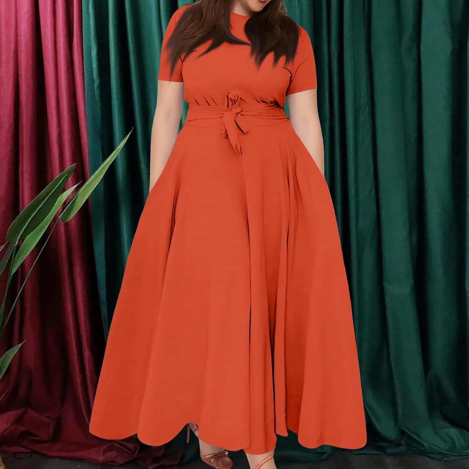 ZEFOTIM Long Maxi Dresses for Women Plus Size Work Floral Dress Short Sleeve Crew Neck Dresses