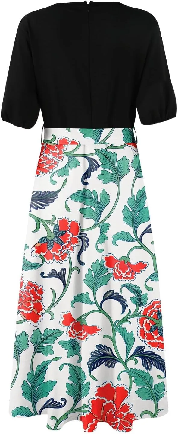 ZEFOTIM Women's Maxi Dress Cute Floral Dress Short Sleeve V Neck Dresses with Slit