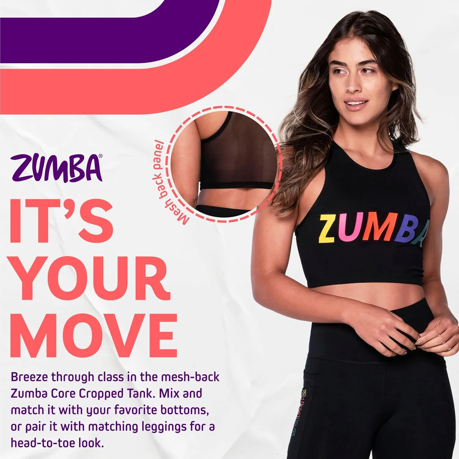ZUMBA Women's Cropped Workout Tank Top, Fitness Clothing